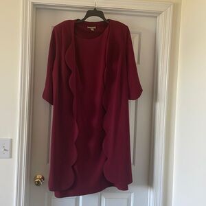 Beautiful Coat-dress- two piece burgundy dress with scalloped trim.  Size 16W